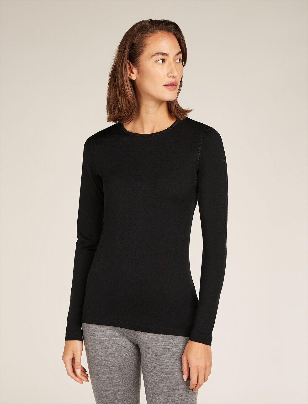 Icebreaker Women's Merino 200 Oasis Long Sleeve Crewe Thermal Top - Black