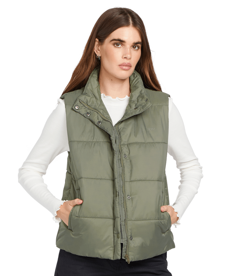 Volcom Puff It Womens Vest - Army Green