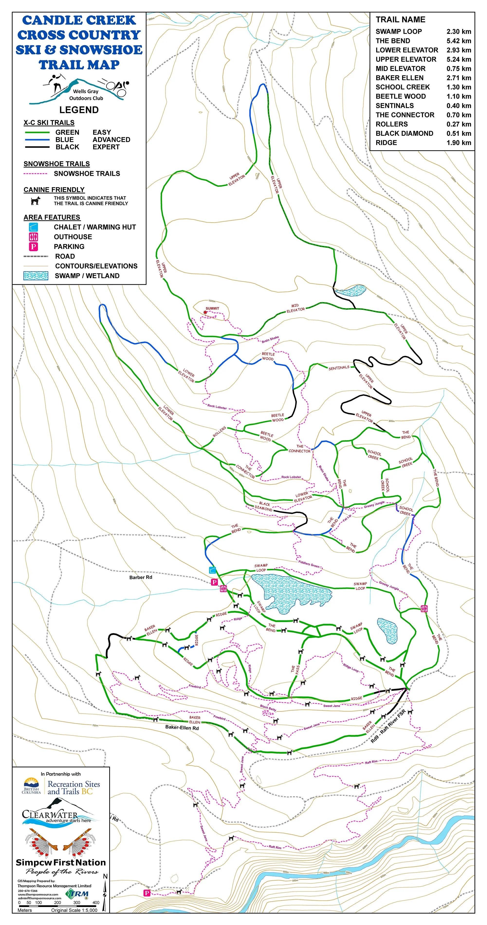 Trail map of Candle Creek Cross Country Ski & Snowshoe Trails.