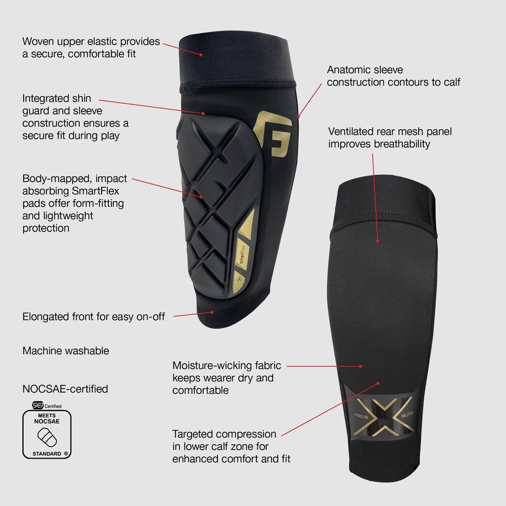G-Form Pro S Elite X Soccer Shin Guards - Black/Gold