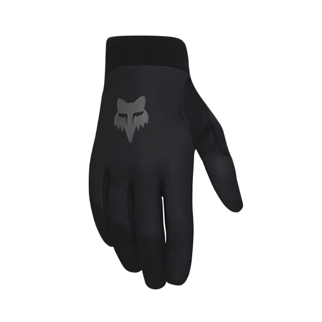 A black mountain bike glove featuring the Fox brand logo on the back.
