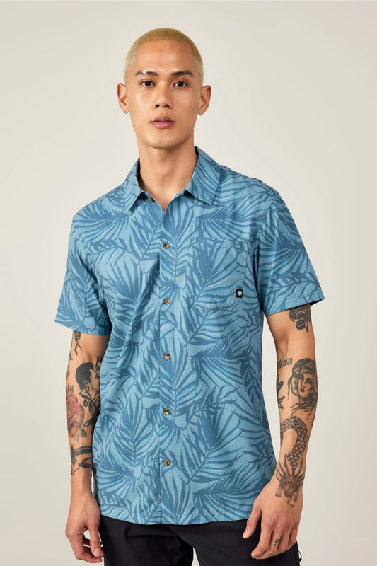 686 Nomad Perforated Button Down Shirt - Palm Blue