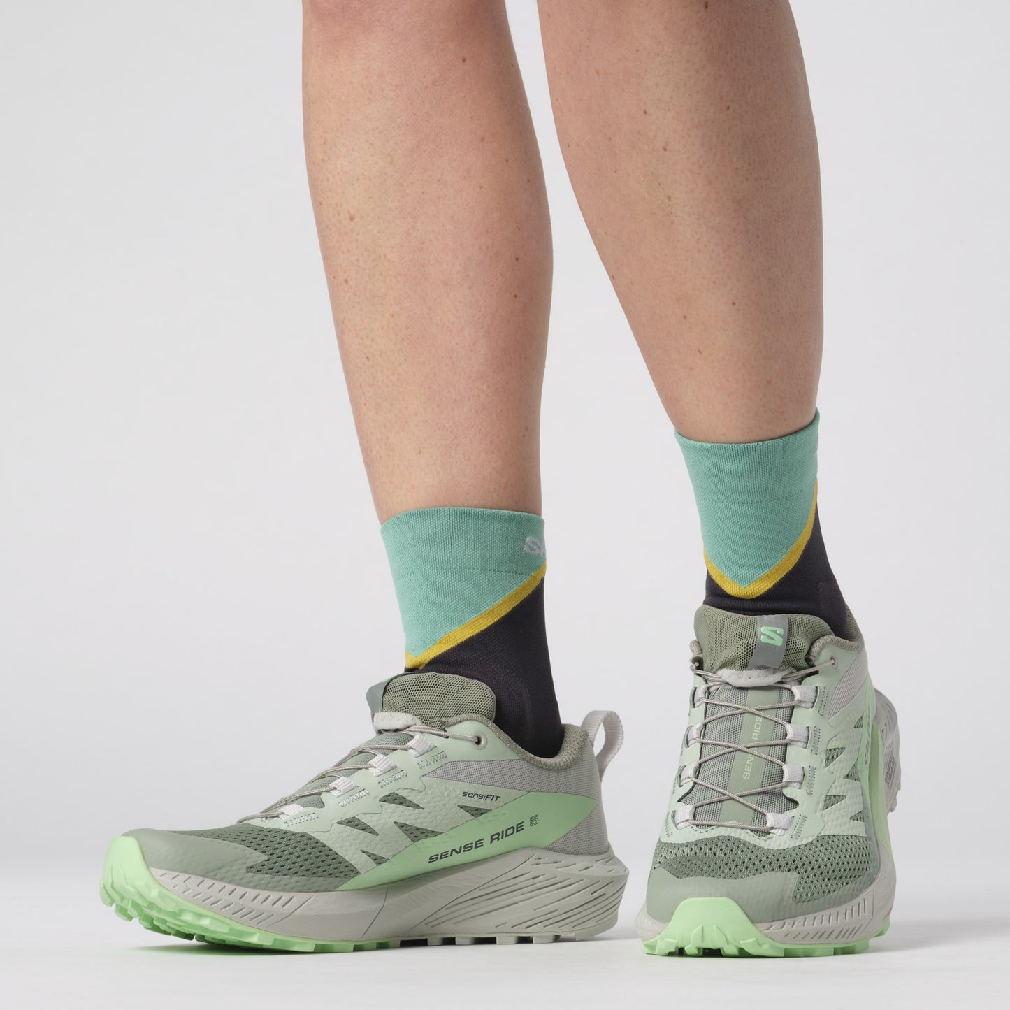 Salomon Sense Ride 5 Womens Trail Running Shoes - Lily Pad/Metal/Green Ash