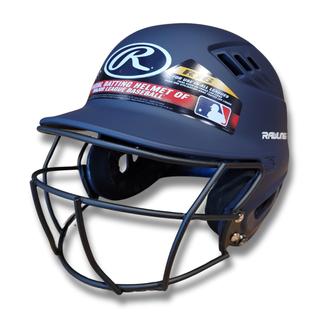 Rawlings Velo Matte Navy Senior Batting Helmet with Wire Guard