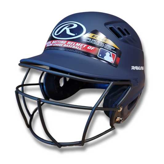 Rawlings Velo Matte Navy Junior Batting Helmet with Wire Guard
