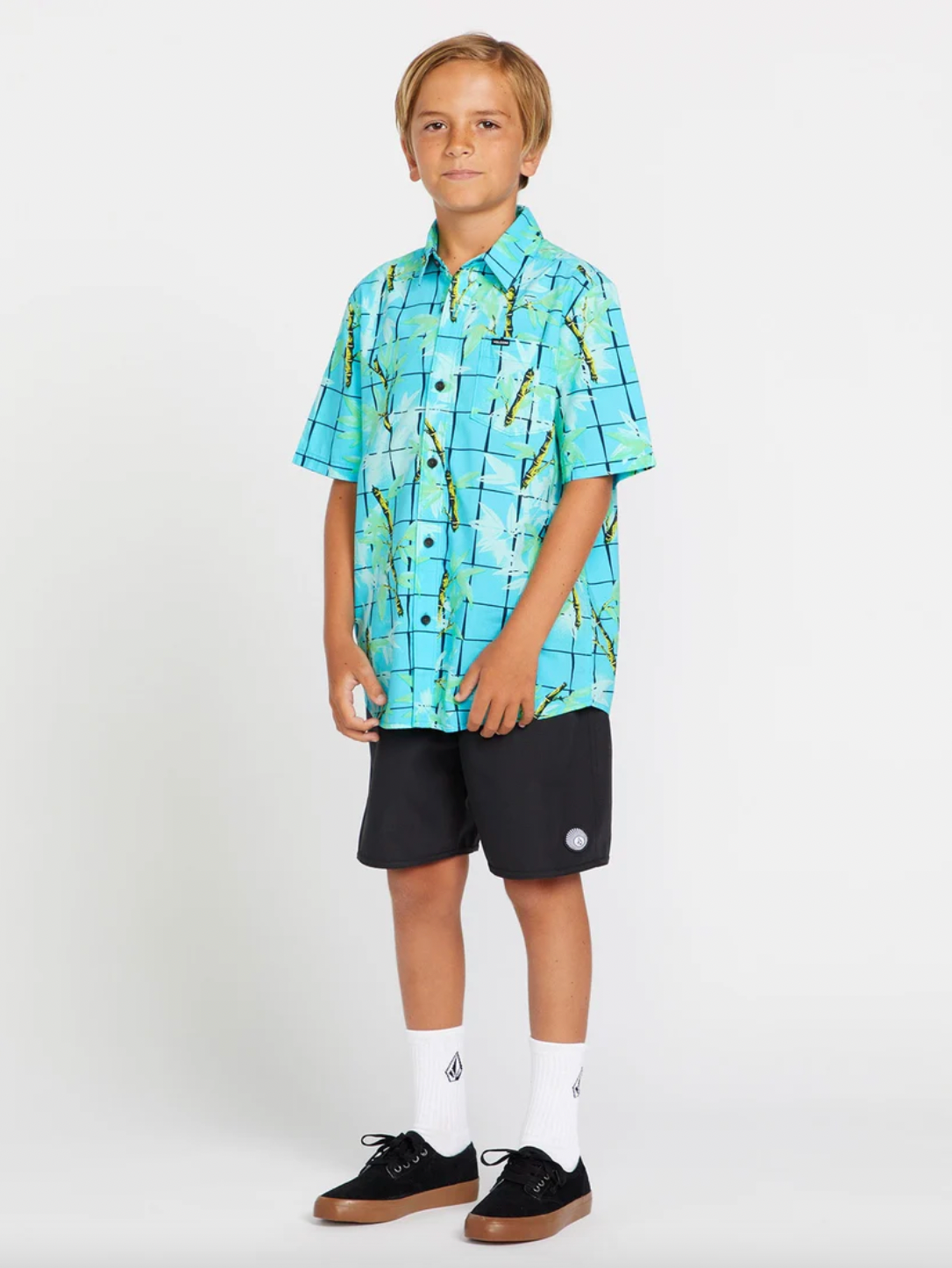 Volcom Bamboozled Floral Boys Short Sleeve Shirt - Clearwater