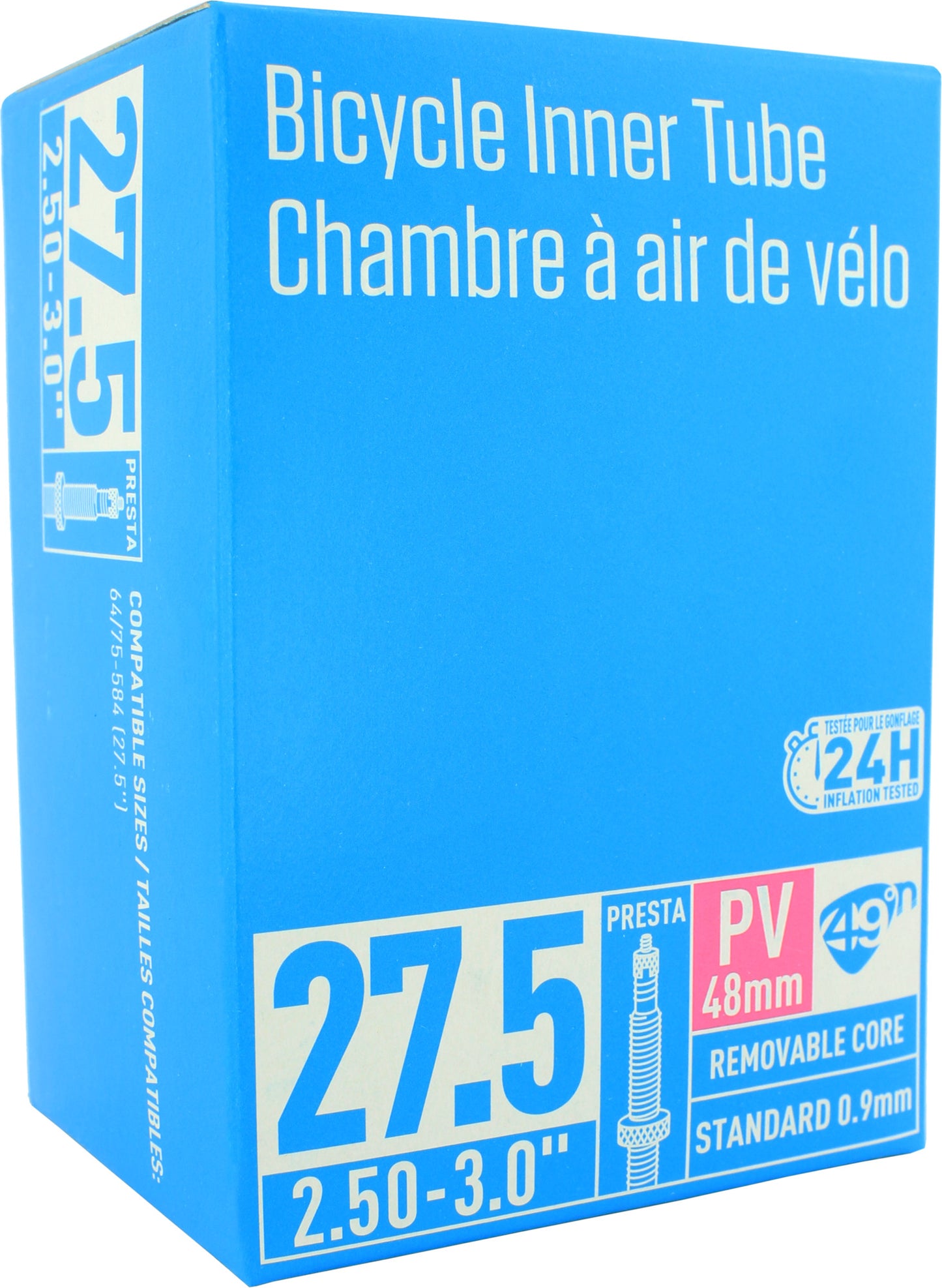 49°N 27.5 x 2.5-3.0 Presta Valve Plus Sized Inner Tube