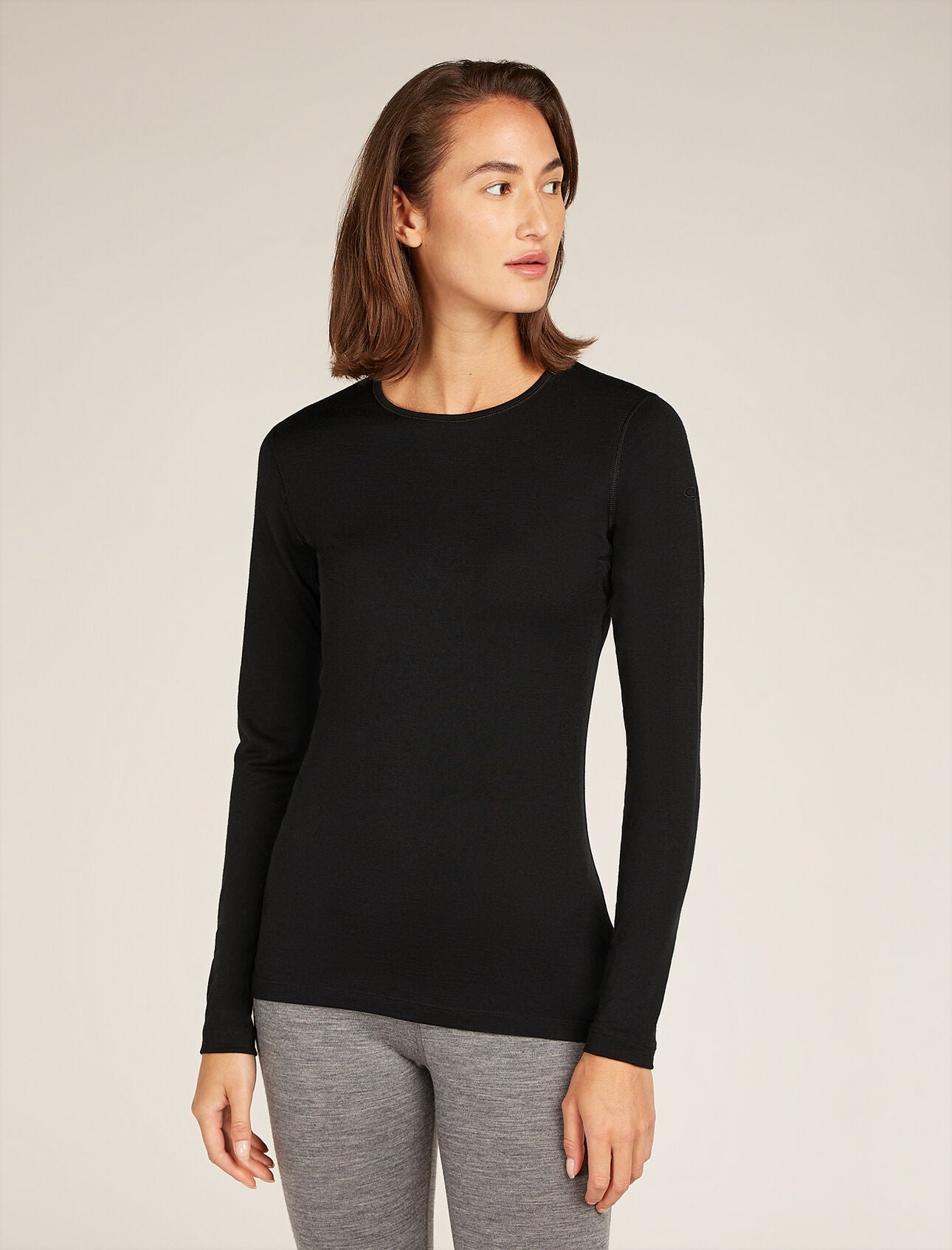 Icebreaker Women's Merino 200 Oasis Long Sleeve Crewe Thermal Top - Black