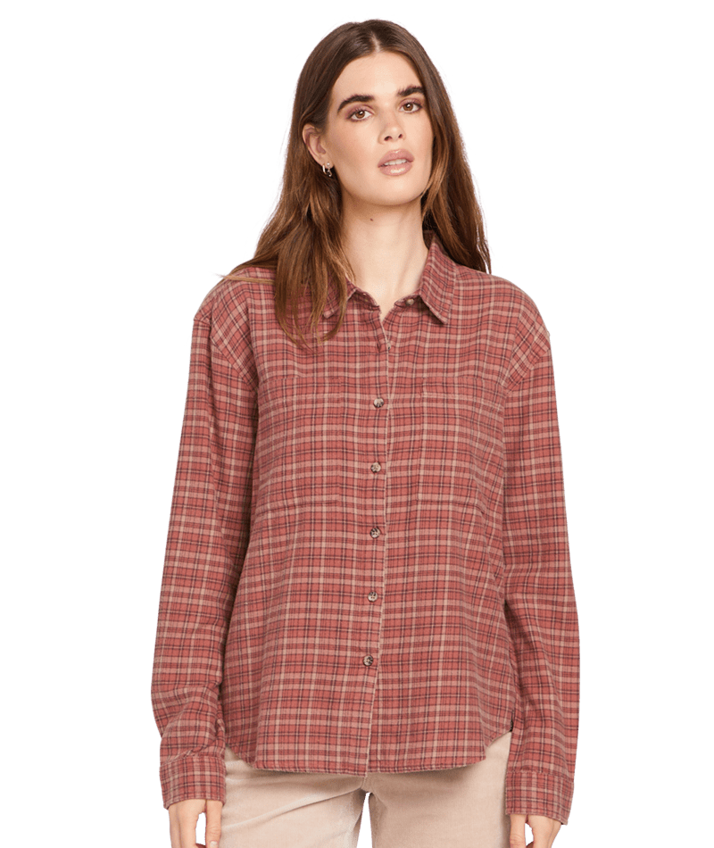 Volcom Plaid to Meet U 2 LS Womens Flannel - Chestnut