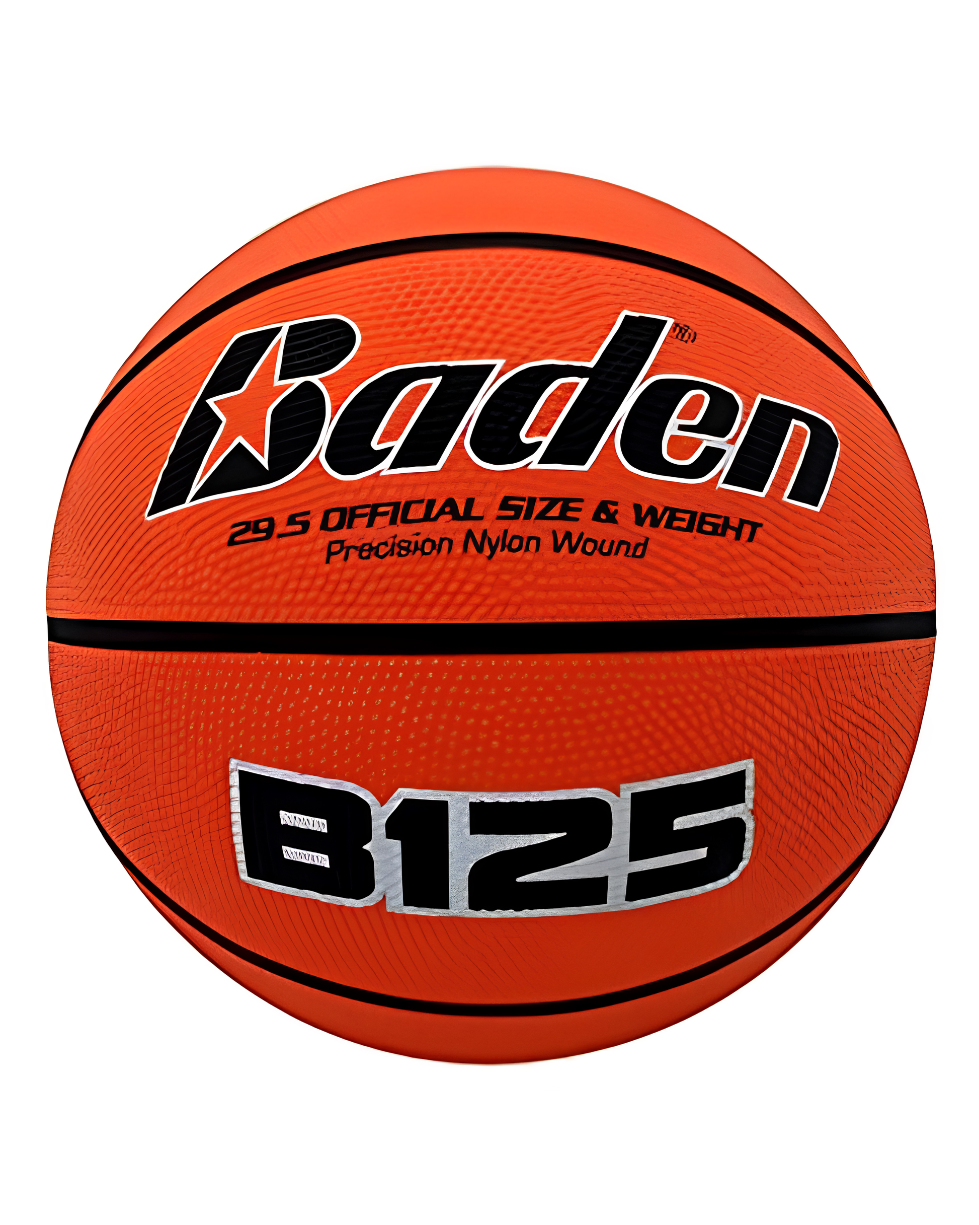 Orange deluxe rubber basketball with Baden B125 branding on a white background