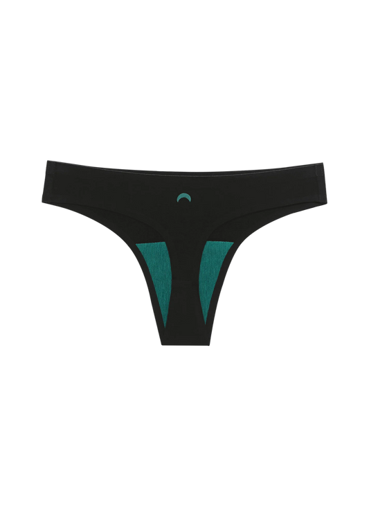 Black women's underwear with green accents on a white background