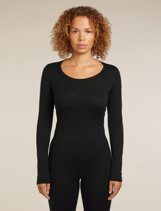 Icebreaker Women's Merino 200 Oasis Long Sleeve Scoop Thermal Top - Black