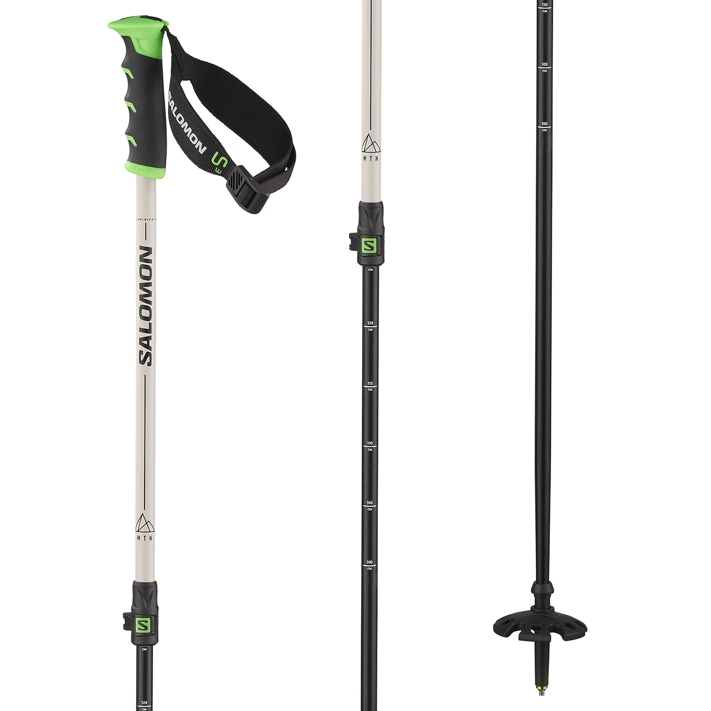 Salomon MTN Aluminum S3 Ski Adjustable Ski Poles - Rainy Day Green